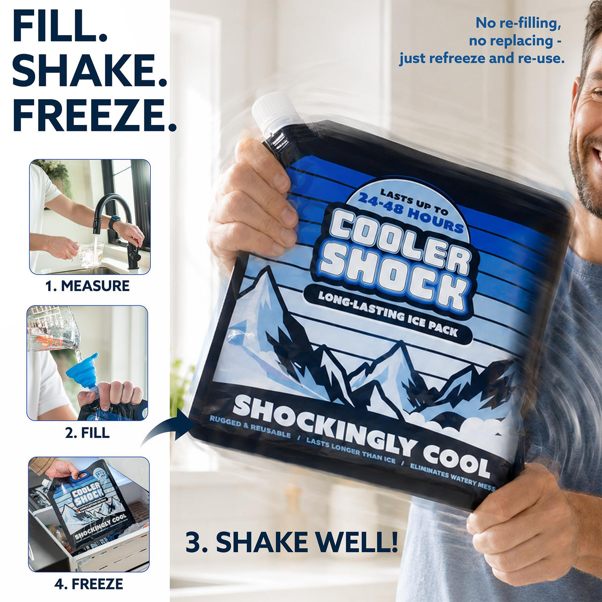 Cooler Shock Reusable Ice Packs for Cooler - Long-Lasting Freezer Packs with Built-in Handle - All-Purpose Medium Size, Pack of 4
