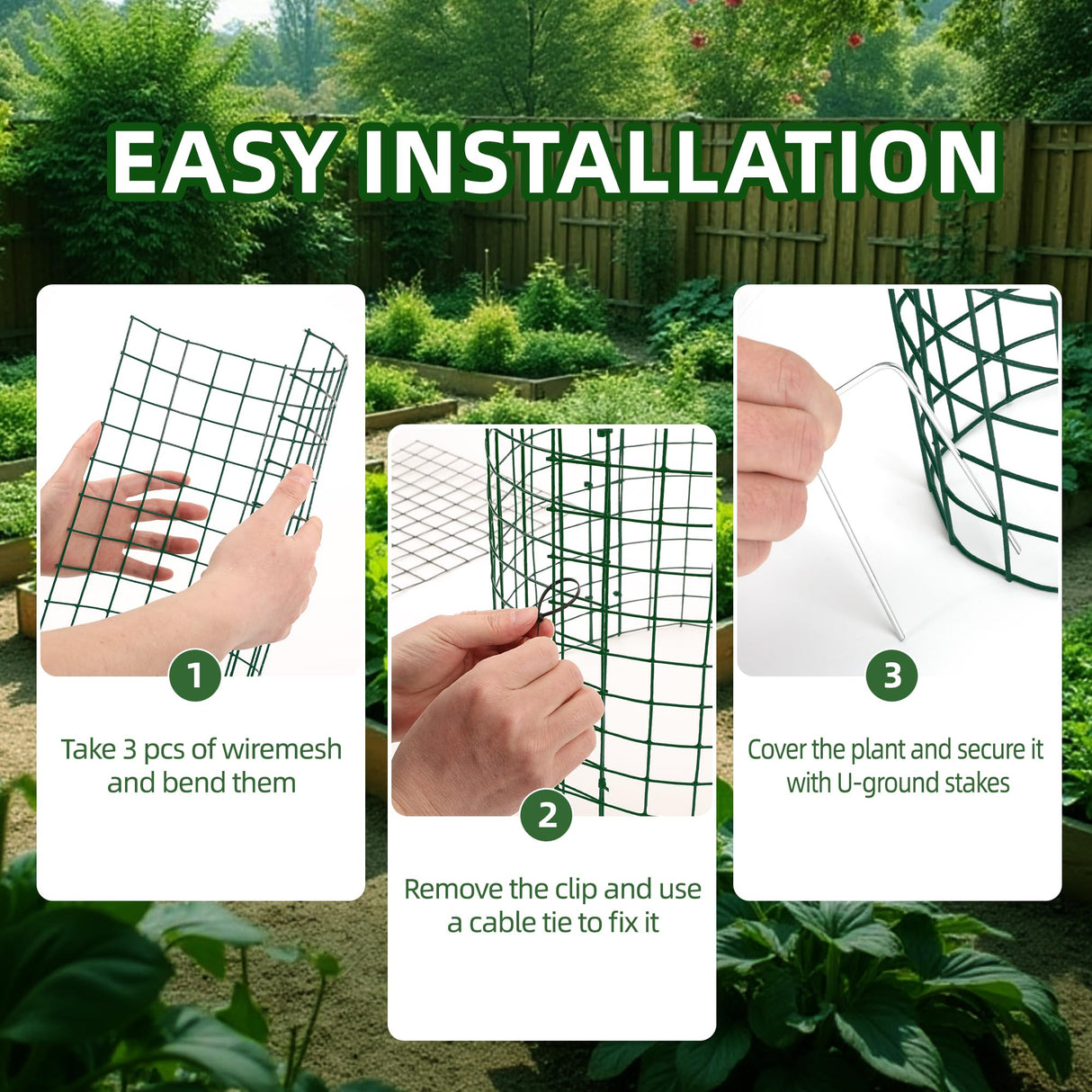 6 Sets of DIY Metal Plant Protectors from Deer, Garden Fencing Animal Barrier Size 11.8 * 12.9 inches, Mesh Plant Cage Chicken Wire Cloche for Plants with Stakes and Nylon Cables