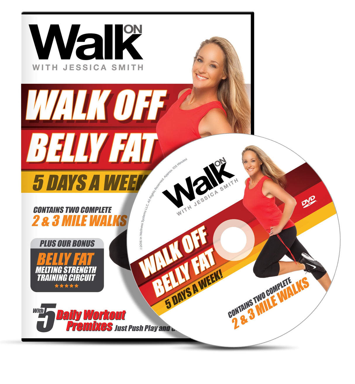Walk On: Walk Off Belly Fat 5 Days a Week with Jessica Smith, Walking at Home, Interval Low Impact Cardio and Strength Training for Women, Beginner, Intermediate Level