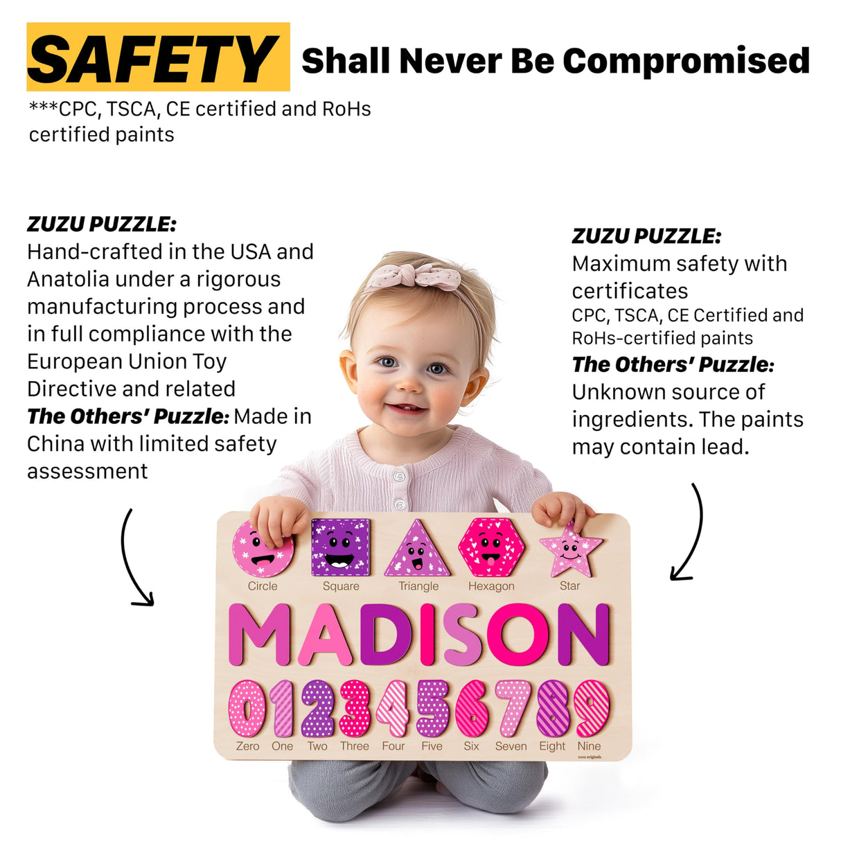 Zuzu Puzzle Puzzles for Toddlers Boy and Girl, Personalized Name Puzzle, 12 Month Toy, Gifts for 0 1 2 3 Years Old, Baby Gifts, Baby Shower, Christmas, NewBaby Gift, 0 3 6 9 12 18 24 36 Months