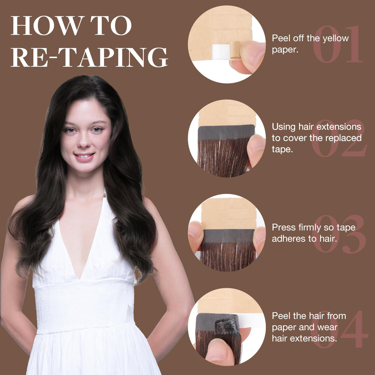 GOO GOO Tape in Hair Extensions Human Hair, 2 Dark Brown, 18inch 50g 20pcs, Thick Ends Straight Seamless, Invisible