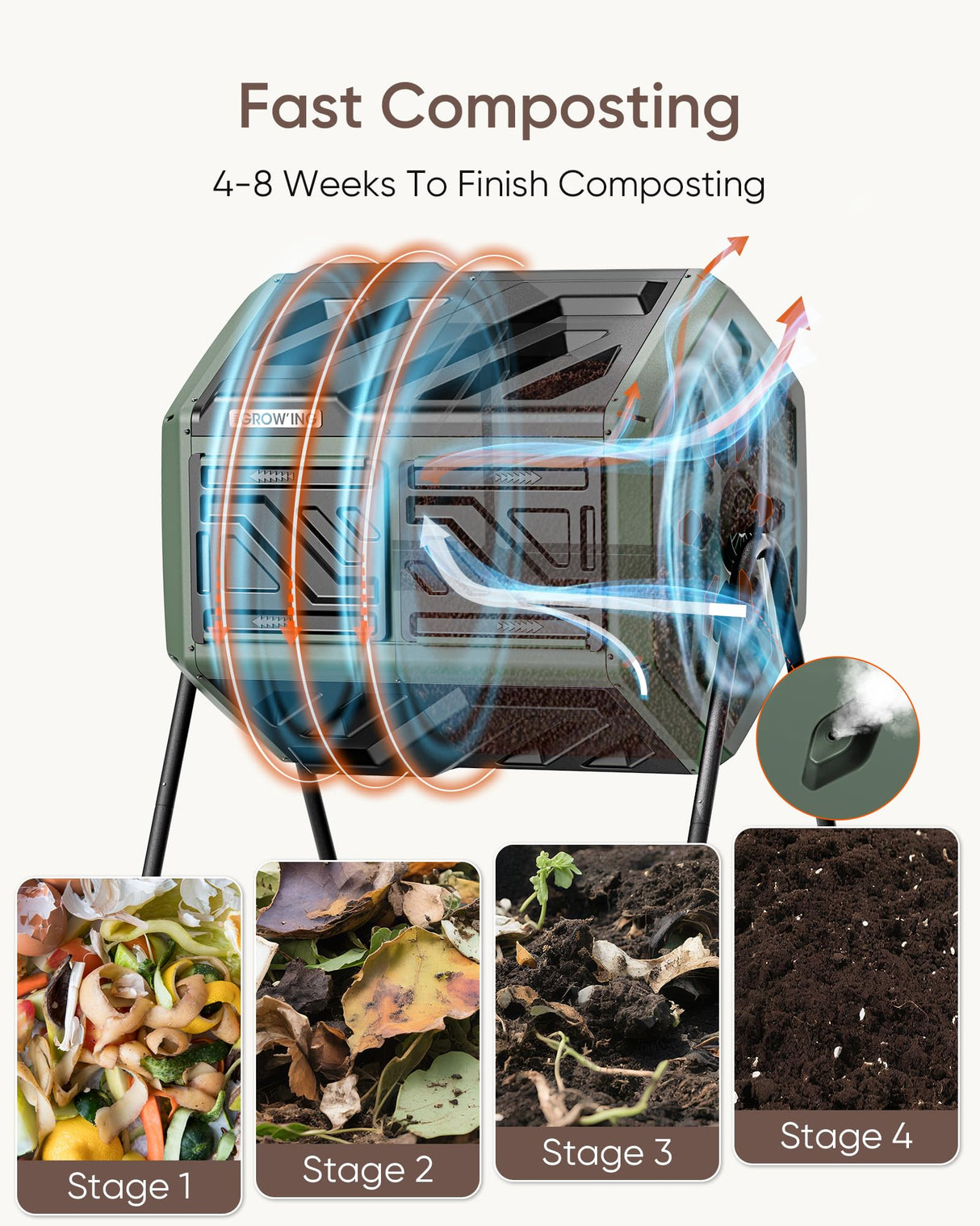 THE Growing 43 Gal Outdoor Compost Bin Tumbler for Backyard Garden, Green