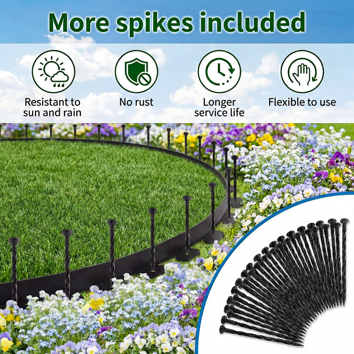 AHEONLAR Landscape Edging, 2" x 80' Garden Edging Border, Plastic Garden Edging with 90 Pcs Spikes, No Dig Landscape Edging Black Garden Border for Lawn, Yard and Flower Bed