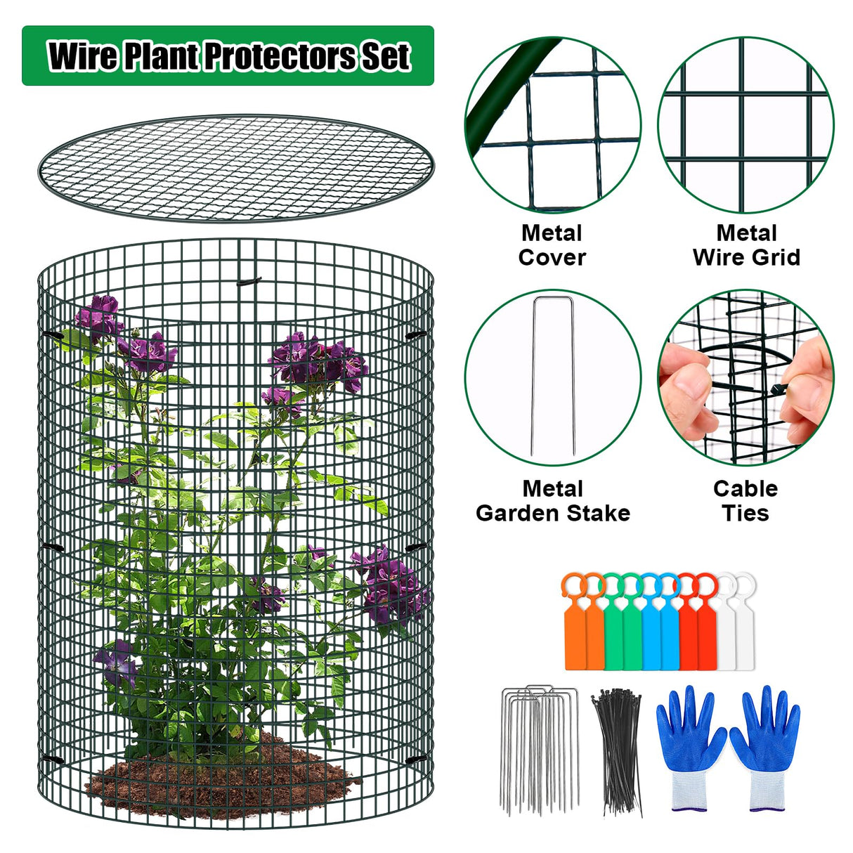 10 Pack Wire Plant Protector with Cover, 16"x12"