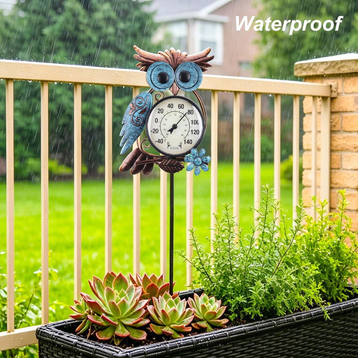 MUMTOP Outdoor Thermometer, Owl Outside Decor for Patio, Yard and Garden