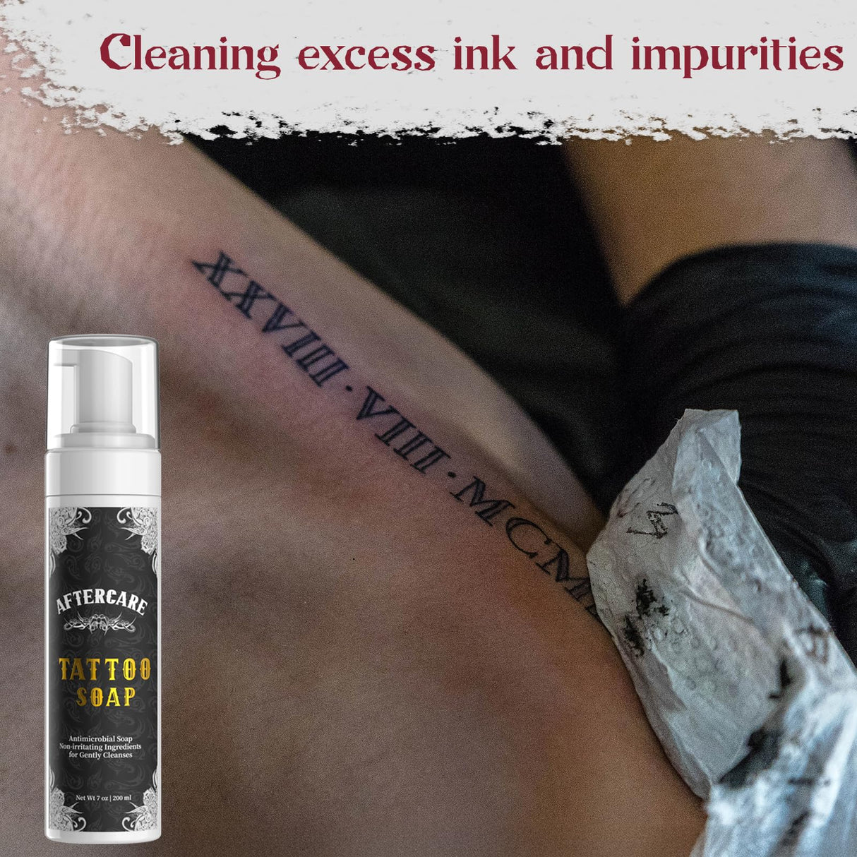 Tattoo Aftercare Tattoo Soap - 7 OZ, Tattoo Foam Soap for Cleaning Tattoo, Tattoo and Piercing Aftercare Gentle Soap with Aloe Vera