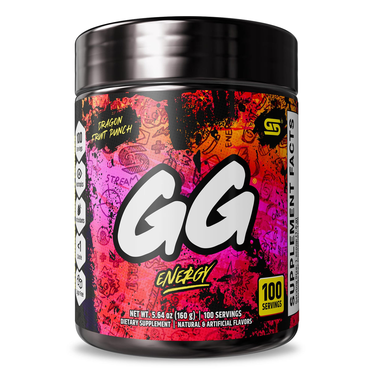 Gamer Supps, GG Energy Dragonfruit Punch (100 Servings) - Keto Friendly Gaming Energy and Nootropic Blend, Sugar Free + Organic Caffeine + Vitamins, Powder Drink