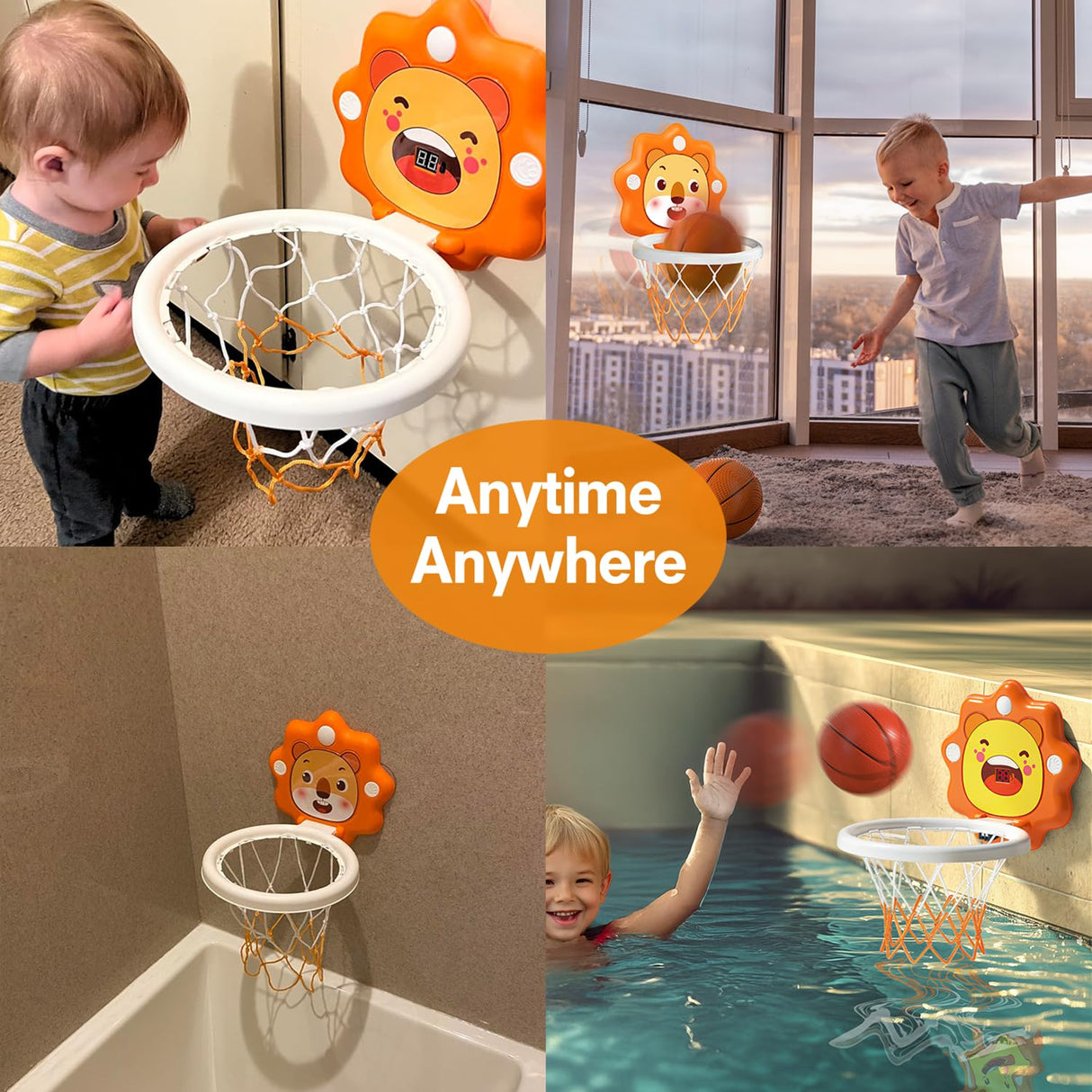 Toddler Kids Basketball Hoop Indoor Toys,Scoreboard Portable Design Adjustable Height,Christmas Birthday Baby Toddler Kids Boys Small Mini Basketball Hoop Gifts Toys (Orange, Large)