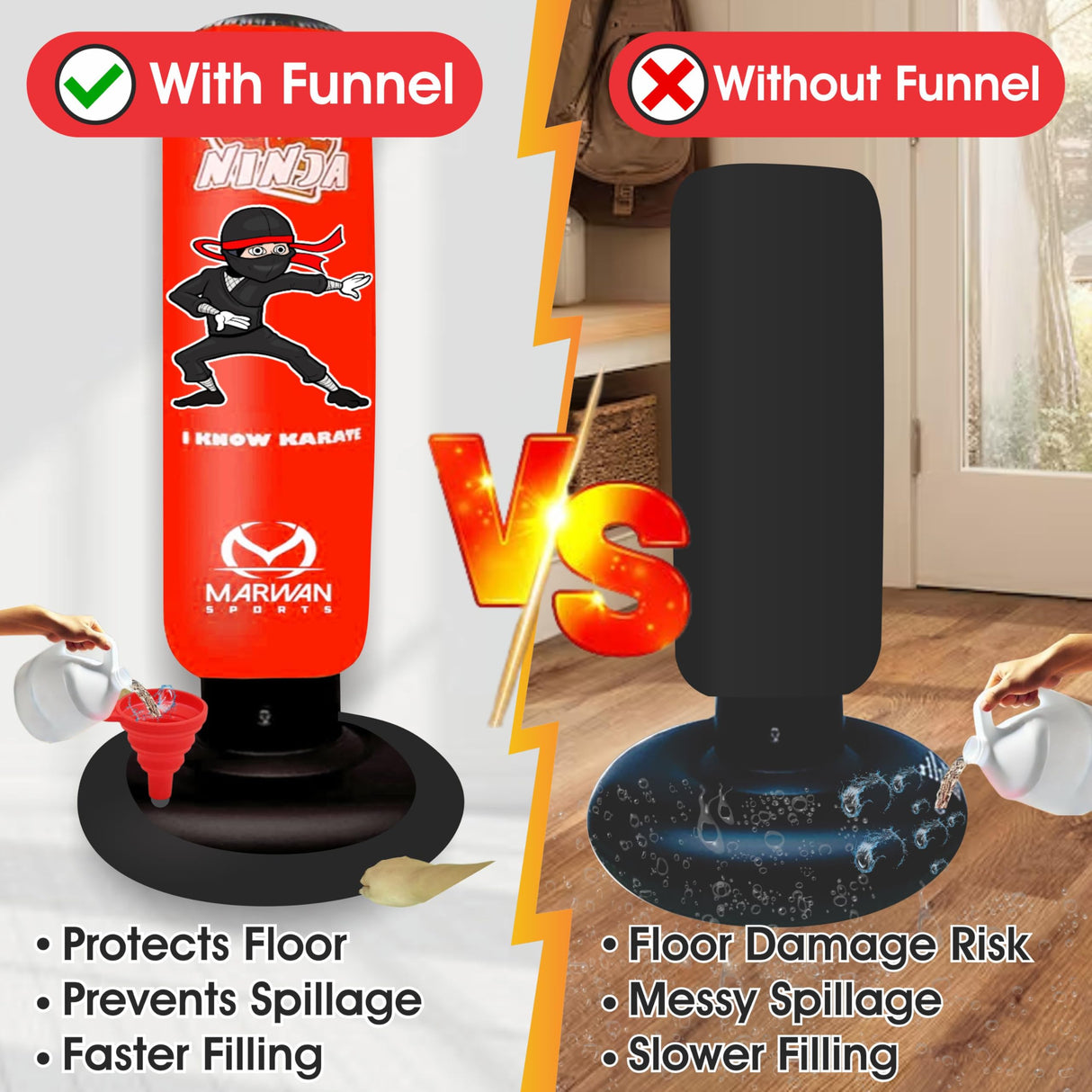 Marwan Sports Kids Punching Bag Toy Set, Inflatable Boxing Bag Toy for Boys Age 3-12, Ninja Toys for Boys, Christmas,Birthday Gifts for Kids 4,5,6,7,8,9,10 Years Old (Red Ninja)