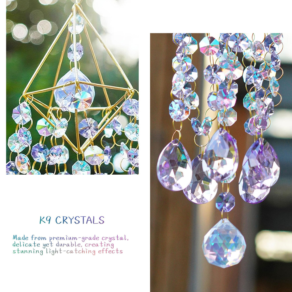 21.5'' Crystal Prisms Suncatcher for Window Hanging,Purple