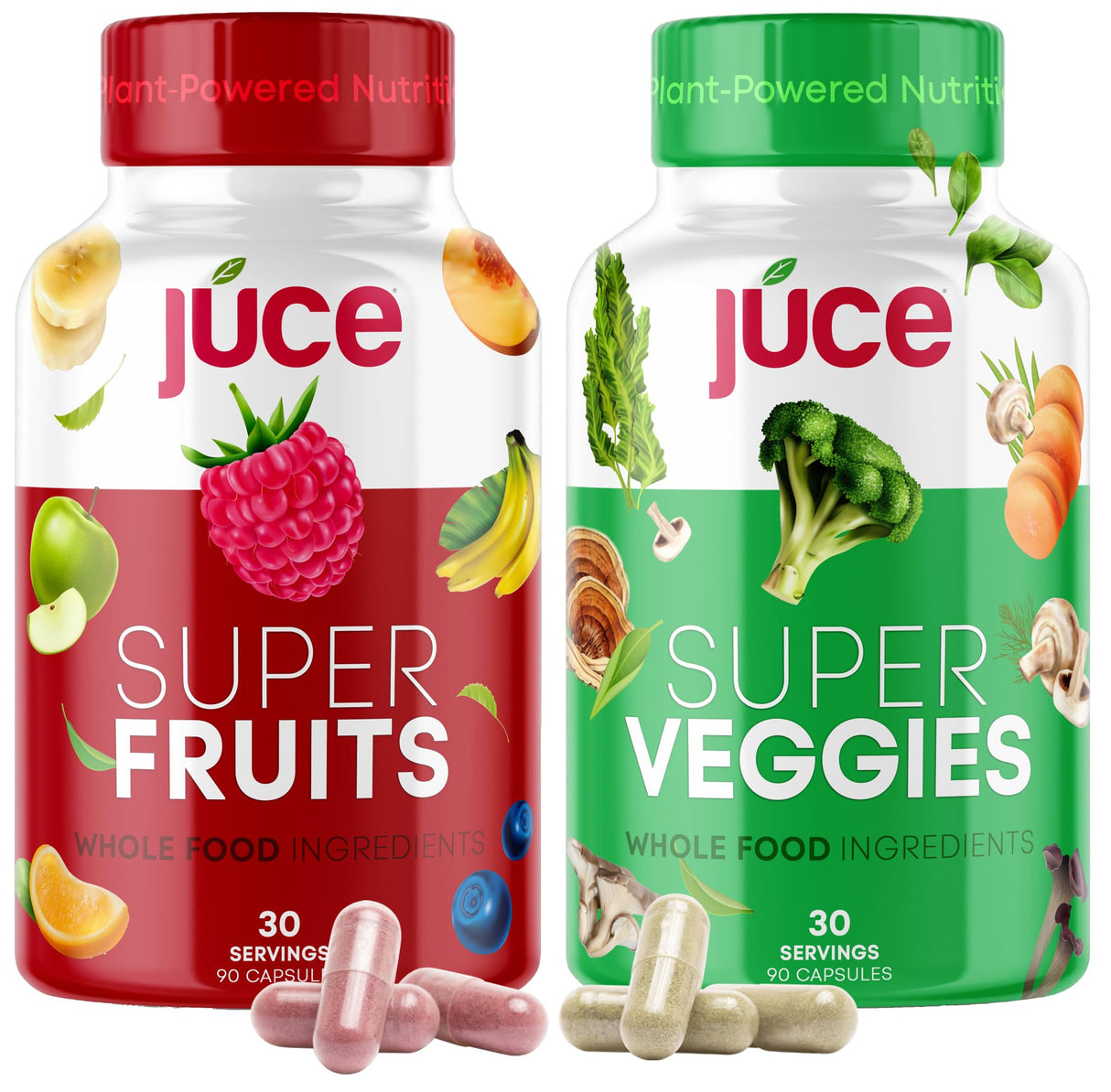Juce Original Formula - Organic Super Fruit & Veggies Supplement - Gluten/Gelatin Free, Soy Free & Vegan- Reds & Greens Superfood Capsules- 23 Fruits & 23 Vegetables (180 Count)- By Terra Kai Organics