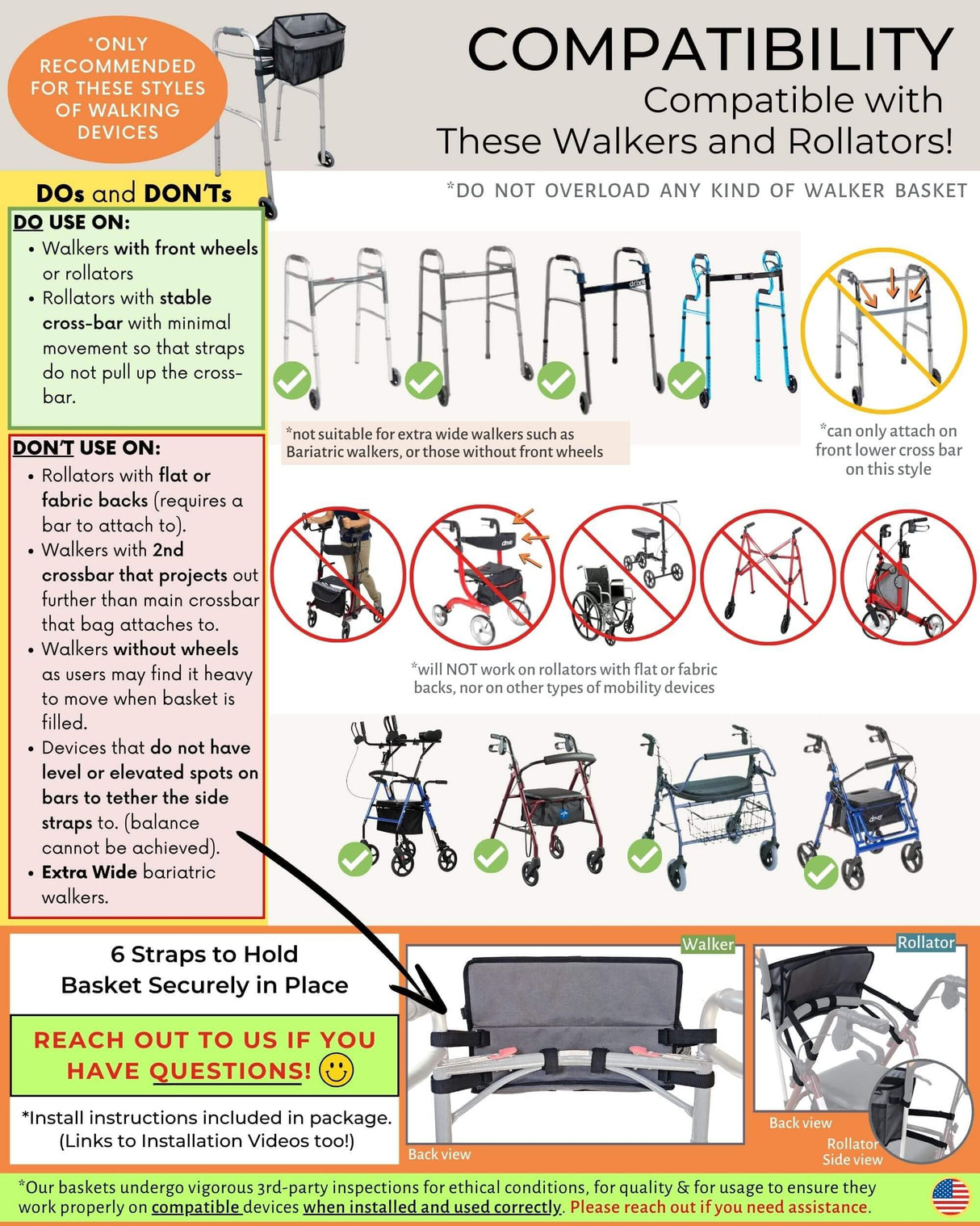 Walker Basket for Folding Walker with Flip-Down Walker Tray Reacher Cane Holder Strap Cup Holder | Basket for Walker Bags for Folding Walker with Wheels, Walker Accessories for Walker Rollator (GRAY)