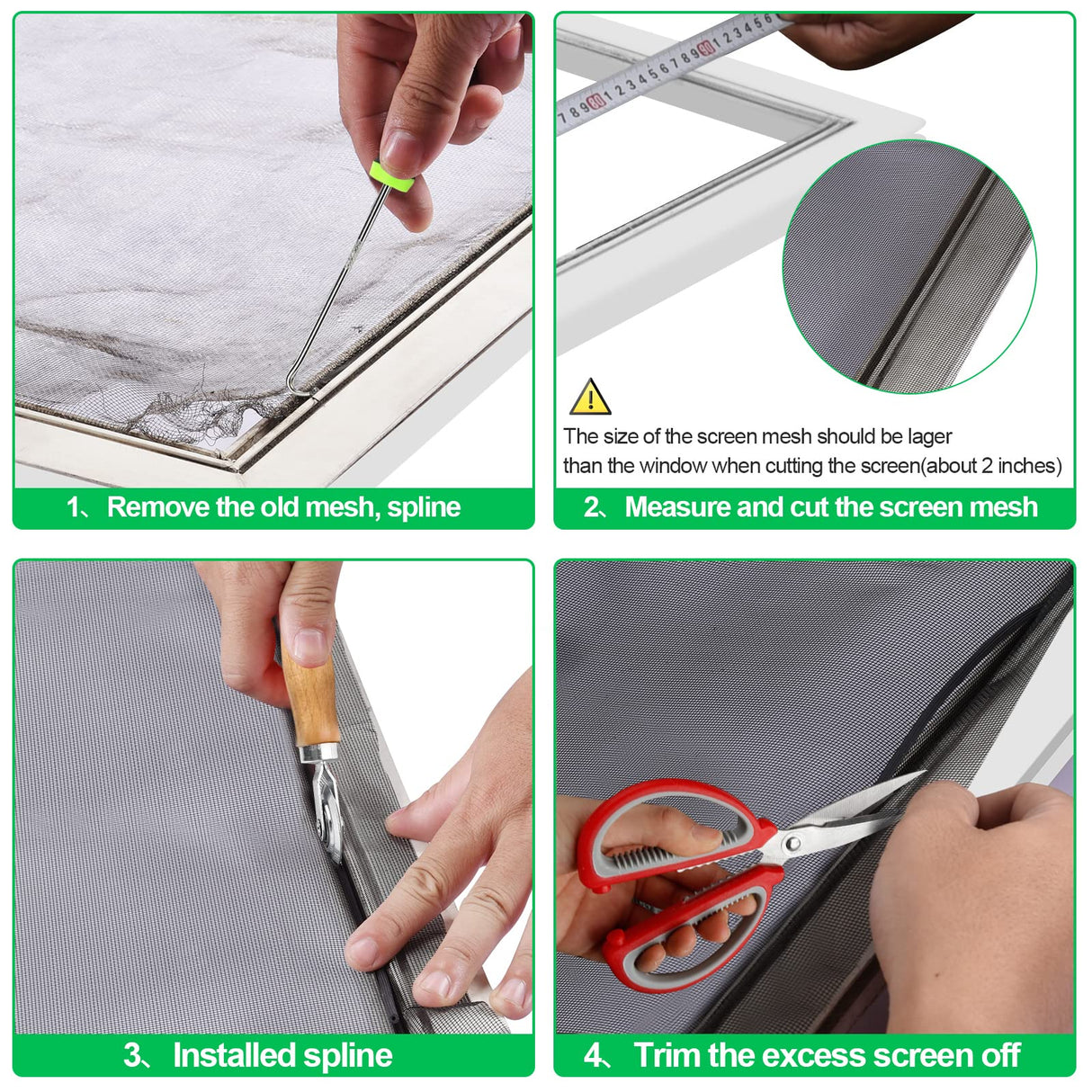 QWR Pet Proof Window Screen Replacement Kit, 48"x118" Durable High Hardness Screen Mesh Replacement Window Screens Repair Kit for Sliding Screen Door,Patio and Windows.(Folded Package with Tool Kit)