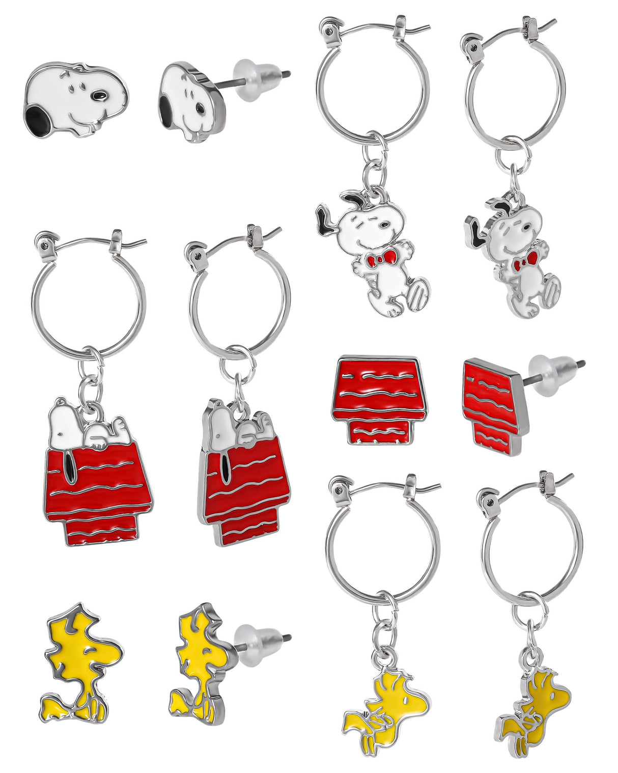 SALLY ROSE Peanuts Woodstock and Snoopy Earrings Pack of 6 Pairs Official