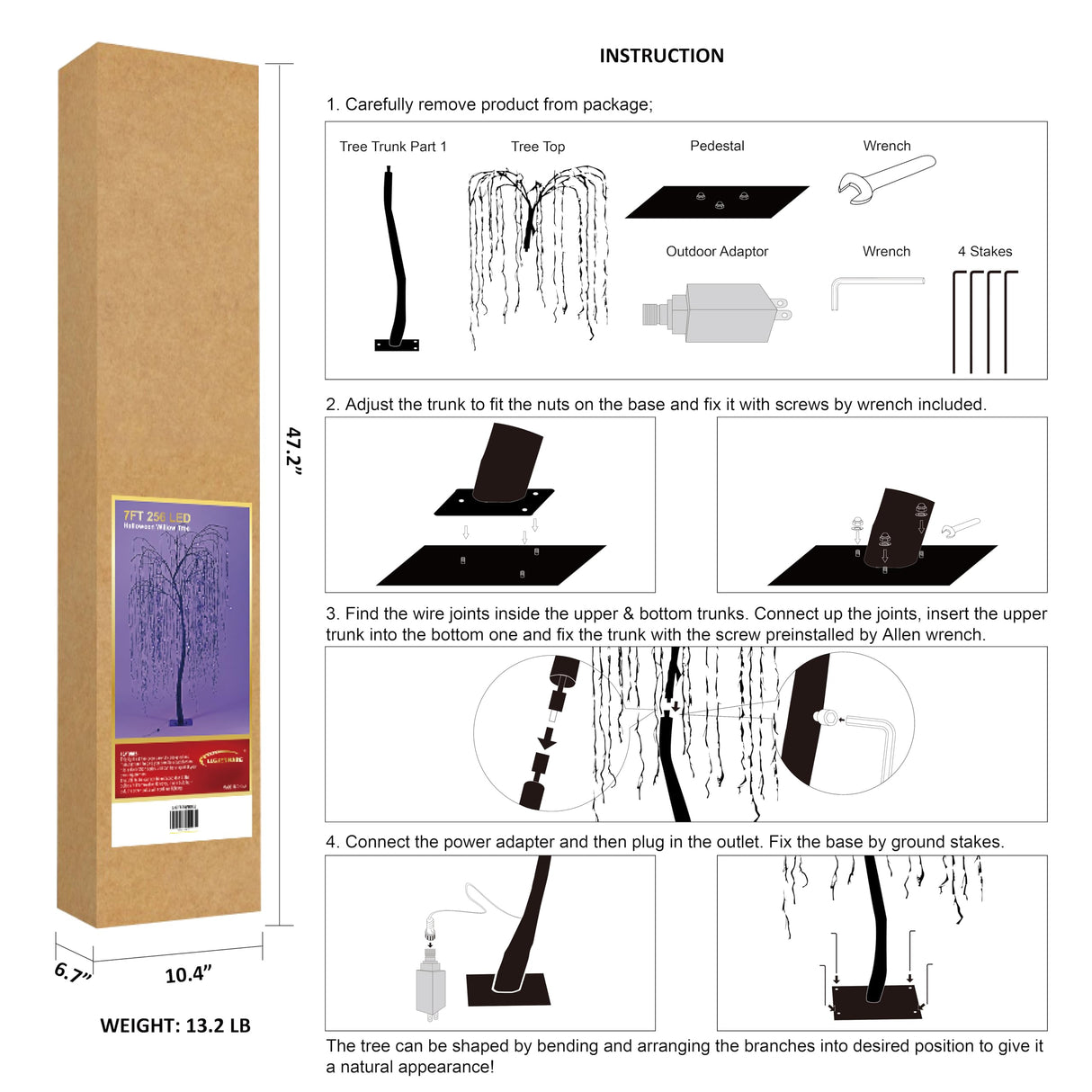 LIGHTSHARE 7 Feet Halloween Willow Tree with Spiders, 256 LED Lights for Home, Festival,Nativity, Party, and Christmas Decoration,Indoor Outdoor Use, Purple