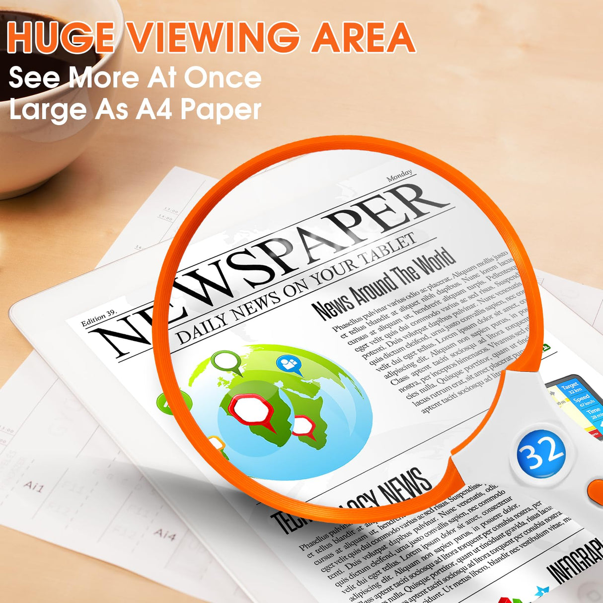 Large Magnifying Glass with Light, Magnifier 10X 20X 45X Handheld Illuminated Lighted Magnifier with 3 LED Lights 1UV Light Storage Bag Clean Cloth for Seniors Reading Inspection (Orange)