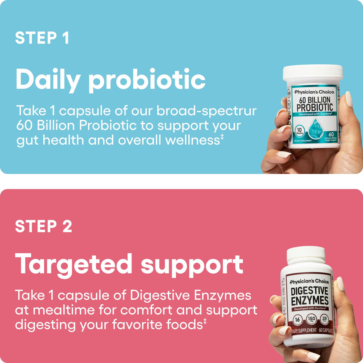 Physician's Choice Advanced Gut Health Bundle: Digestive Enzymes 60ct + 60 Billion Probiotics 30ct for Digestive, Gut, and Immune Health Supports Occasional Constipation, Diarrhea, Gas, and Bloating
