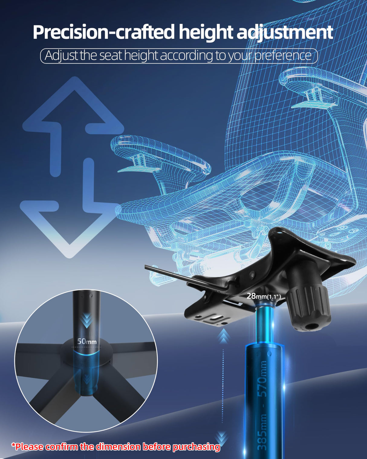 14 Inches-22 Inches Extra Long Gas Lift Cylinder Replacement, 8" Stroke, Hydraulic Pneumatic Shock Piston, Heavy Duty 1000lbs, Universal Fit For Drafting Chairs Bar Stools, Class 4, Black