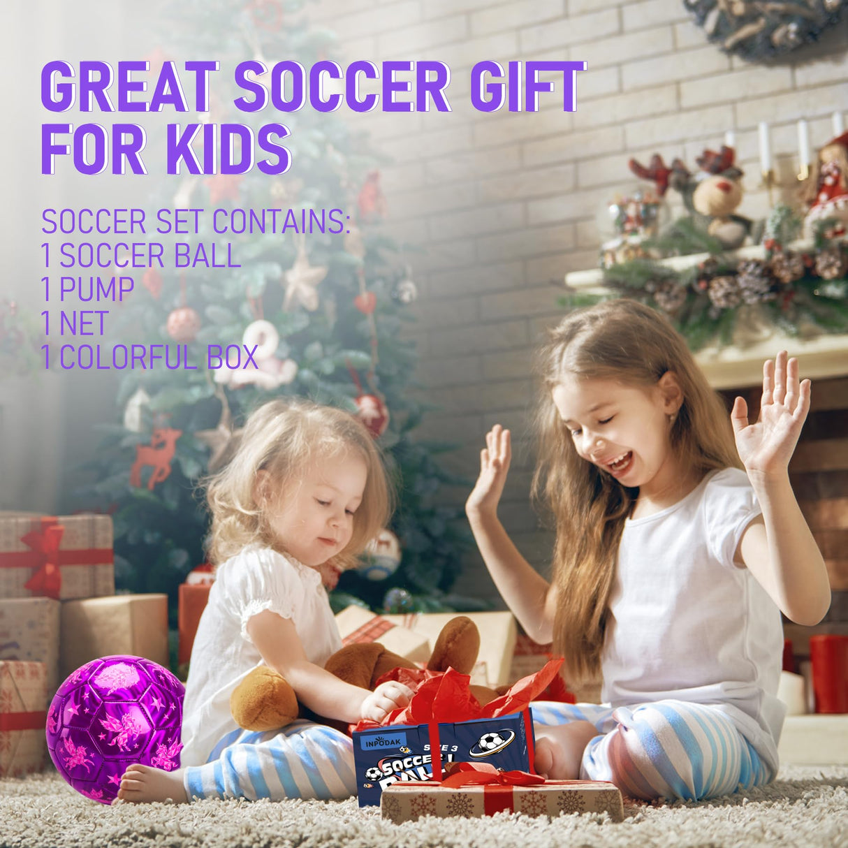 INPODAK Toddler Soccer Ball Size 3 Cartoon Unicorn Pink Ball for Kids 2-8 with Pump, Mesh Bag and Gift Box for Birthdays, Parties and Operation Christmas Child Shoebox