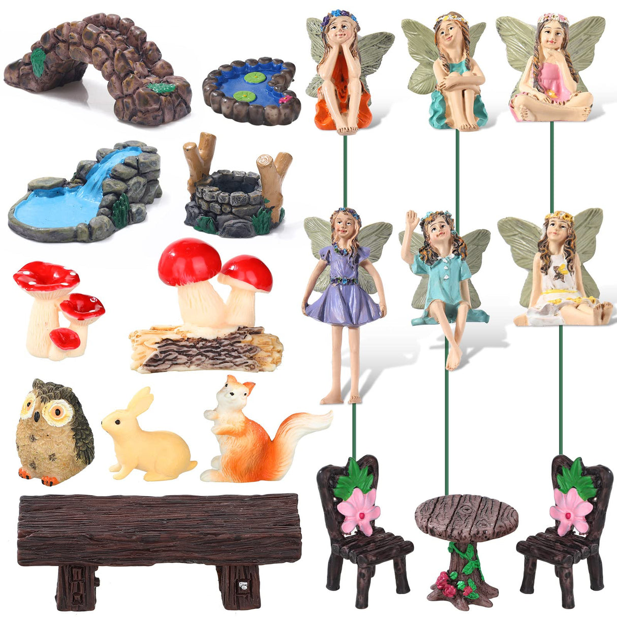 Roowest 19 Pcs Fairy Garden Kit, Miniature Fairy Garden Accessories Outdoor