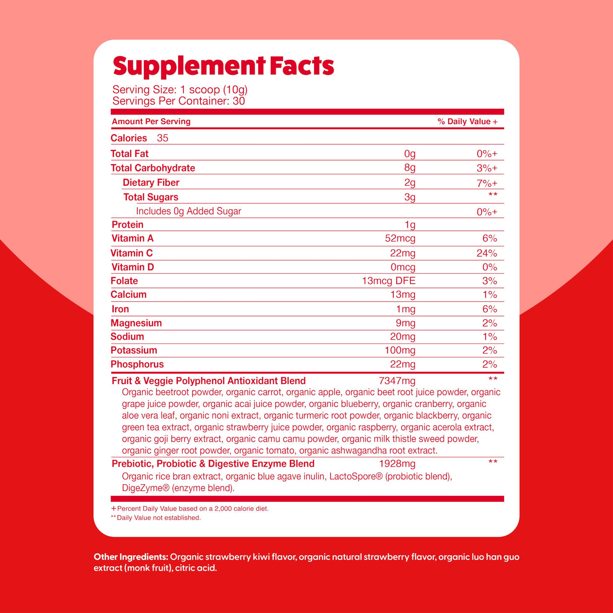Feel Great Organic Superfood Reds Powder Packed with Beet Root Powder | Digestive Support Including Bloating Relief | Fruit and Veggie Polyphenols Supplement.