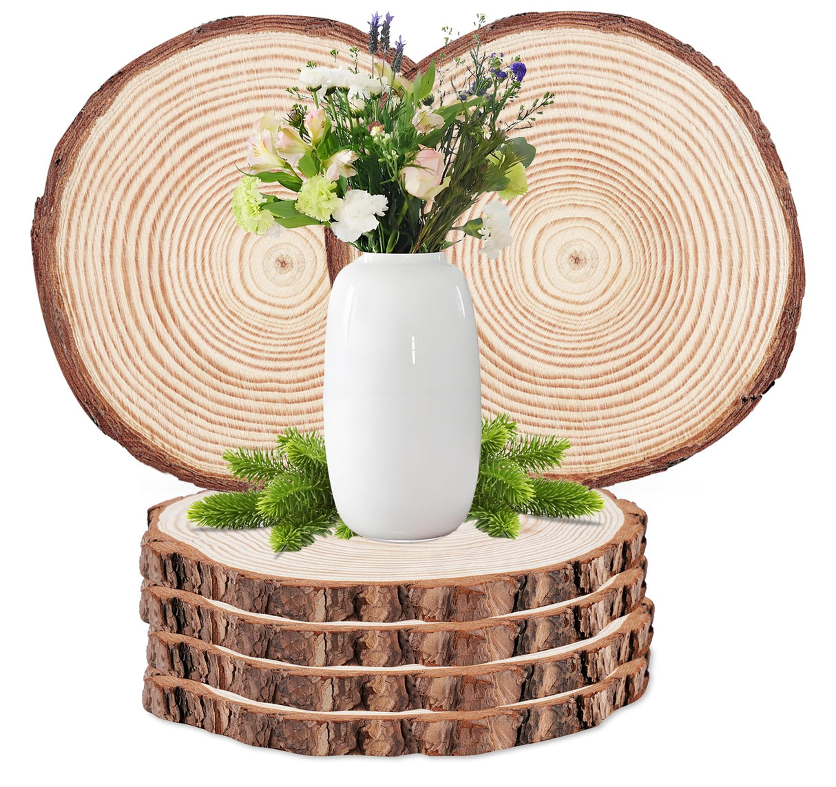 Timburst 6.5-8 inch Unfinished Wood Slices, 6 Pcs Natural Wood Centerpieces for Tables, Wood Slice with Bark, Rustic Wood Circles for Crafts Arts Party Christmas Decorations Wedding Centerpiece