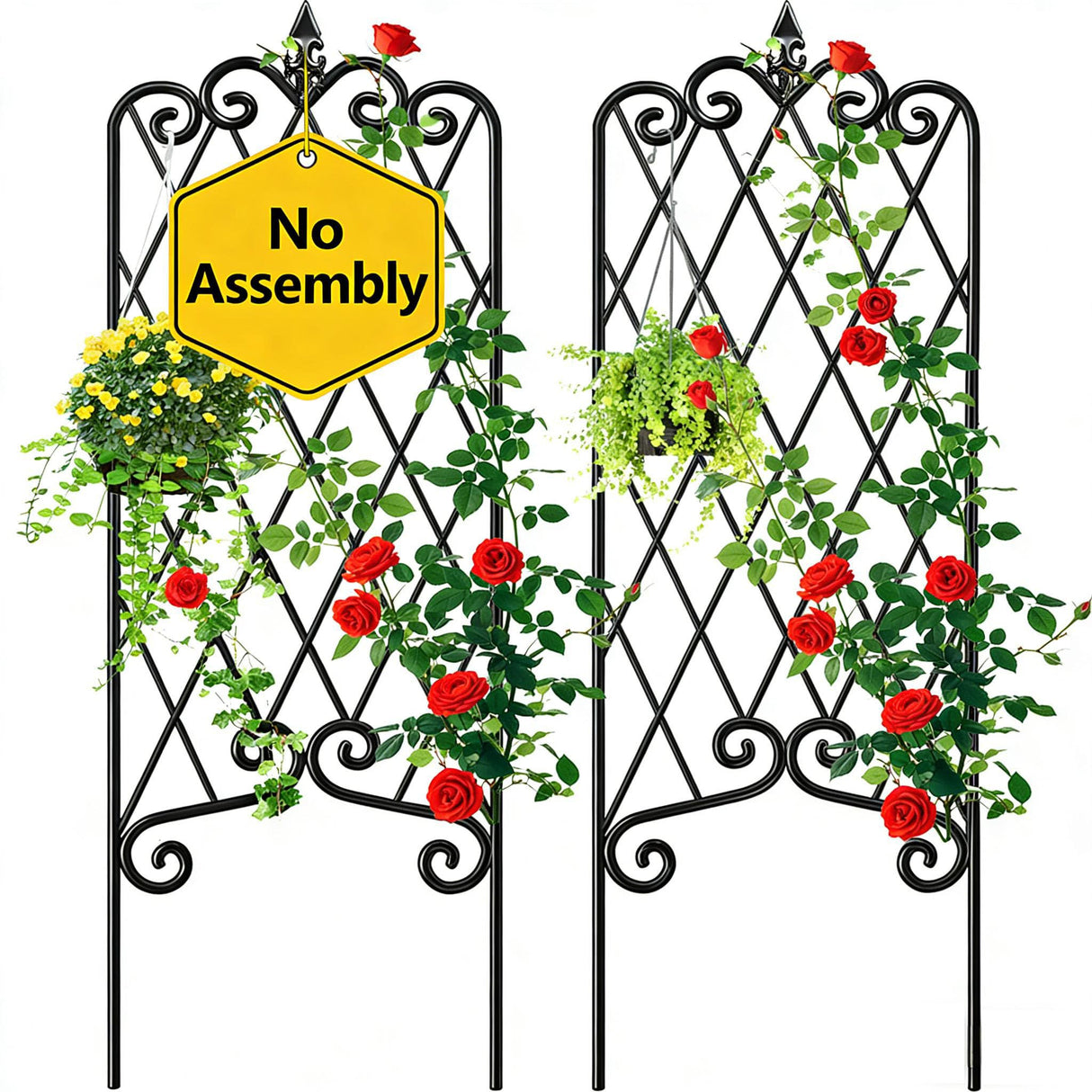 Amagabeli Garden Trellis for Climbing Plants 47” x 16” Rustproof Black Iron Plant Trellis Potted Vines Vegetables Flowers Patio Metal Wire Lattices Grid Panels for Ivy Cucumbers Clematis 2 Pack GT03