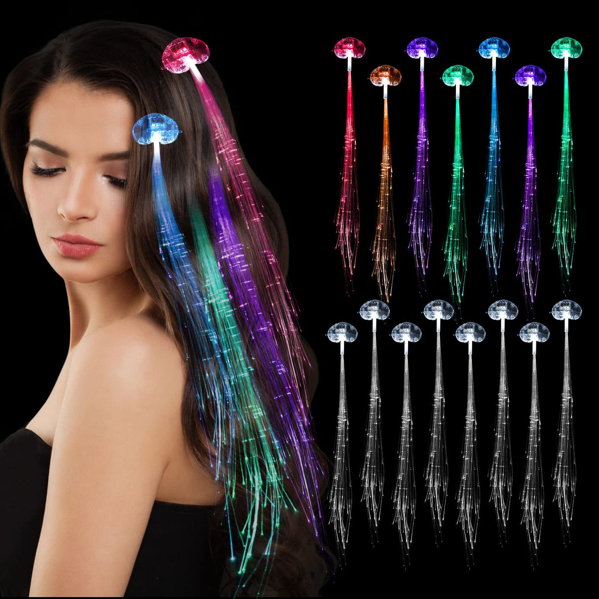 25 Pack Led Light Up Fairy Hair Accessories Braid Extension Clips for Women Girls, Glow in the Dark Party Favors Supplies Neon Rave Accessories Wig for Festival Halloween Christmas Birthday