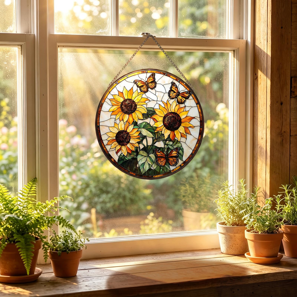 Zhuoyaju Stained Glass Suncatcher Window Hanging, 7.8 x 7.8 in