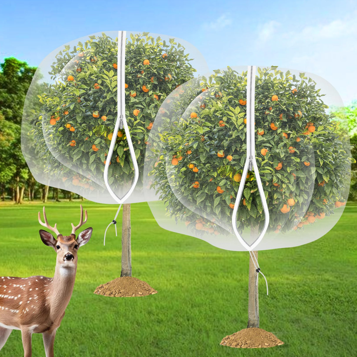 2PCS Large Fruit Tree Netting with Drawstring and Zipper, 6 x 6.6FT Blueberry Bush Netting Cover, Garden Bird Netting Plant Cover for Protect Plant Fruit Flower from Birds, Bugs, Cicadas, Insects
