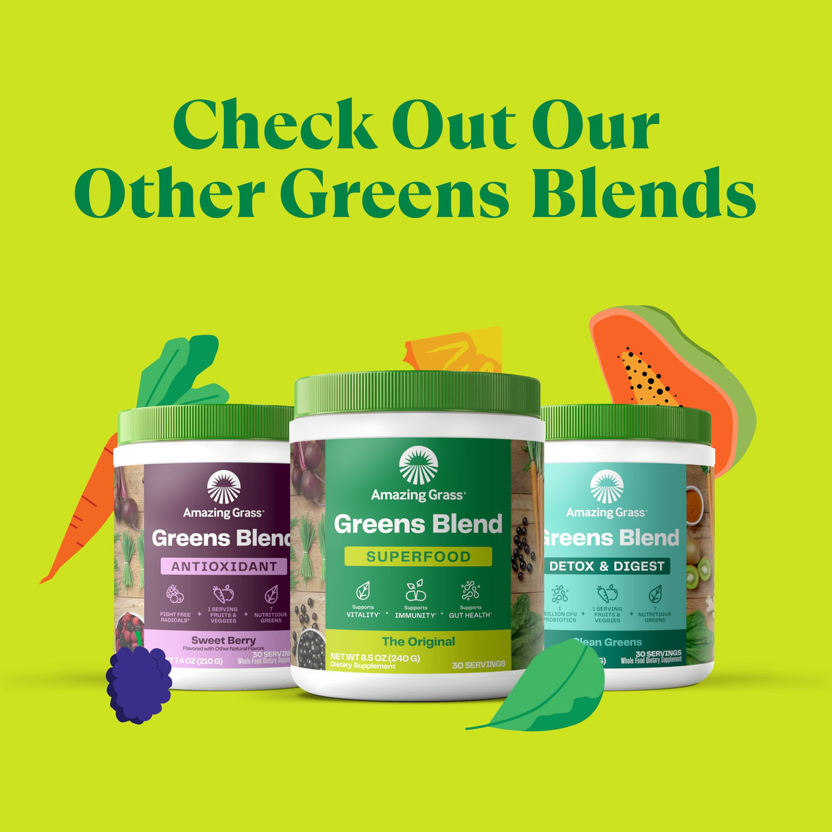 Amazing Grass Greens Blend Superfood: Super Greens Powder with Spirulina, Alfalfa, Beet Root Powder, Digestive Enzymes, Prebiotics & Probiotics, Original, 100 Servings (Packaging May Vary)