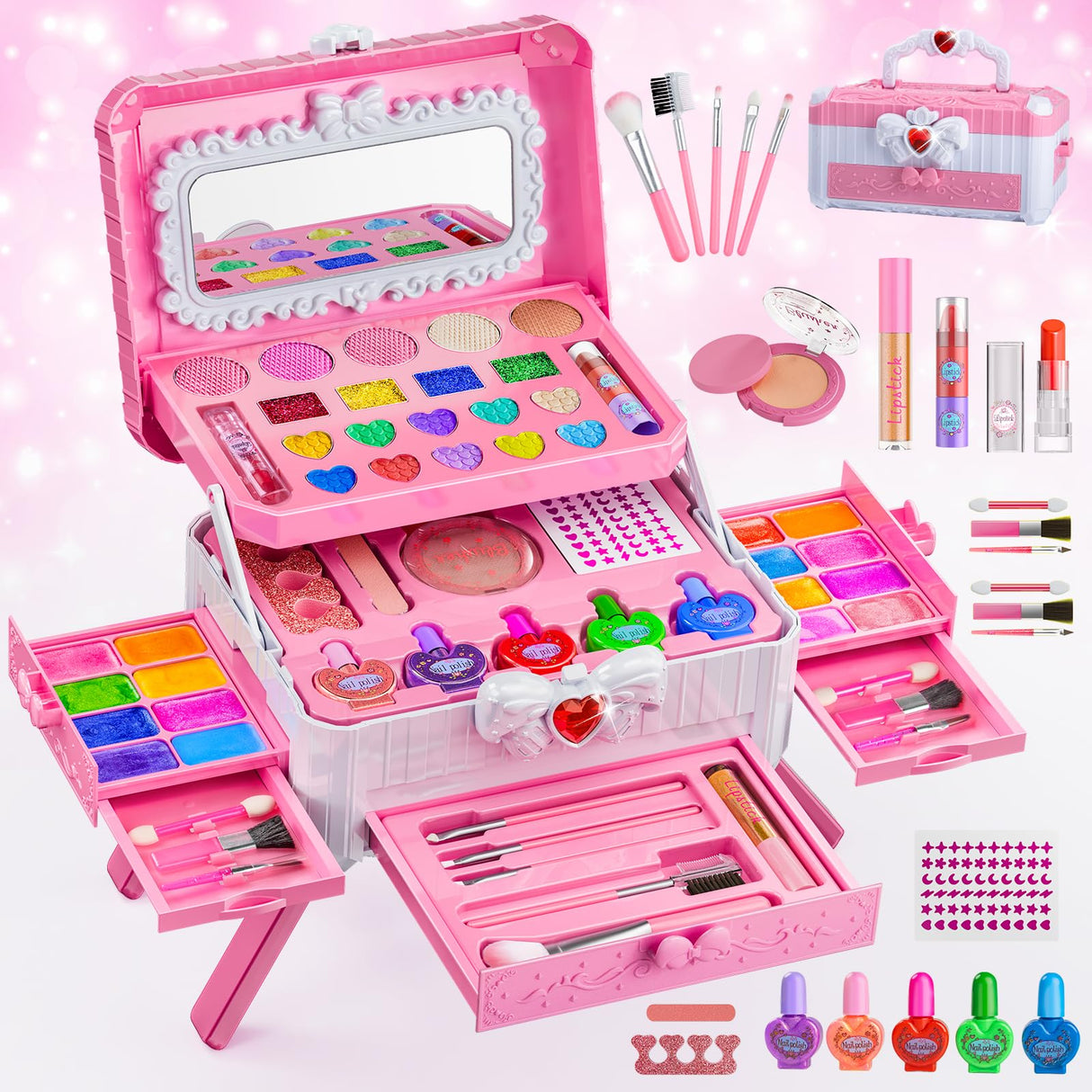 Kids Makeup Sets for Girls Toys - Washable Makeup for Kids with Mirror, Real Dressing Table with Stand, Princess Play Makeup Kit Perfect for 3 4 5 6 7 8-12 Year Old Girls Birthday & Christmas