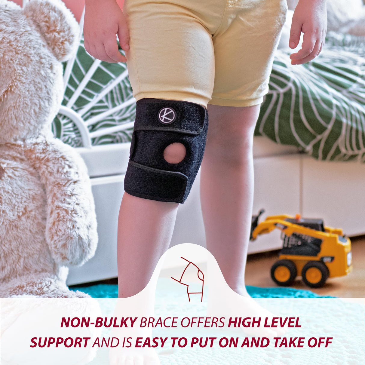 KARM Kids Knee Brace - Osgood Schlatter Knee Brace Youth for Kids, Sports, Pain, Arthritis, Patella, Meniscus Tear, MCL, ACL - Adjustable Compression Support for Child, Boys & Girls (Black)