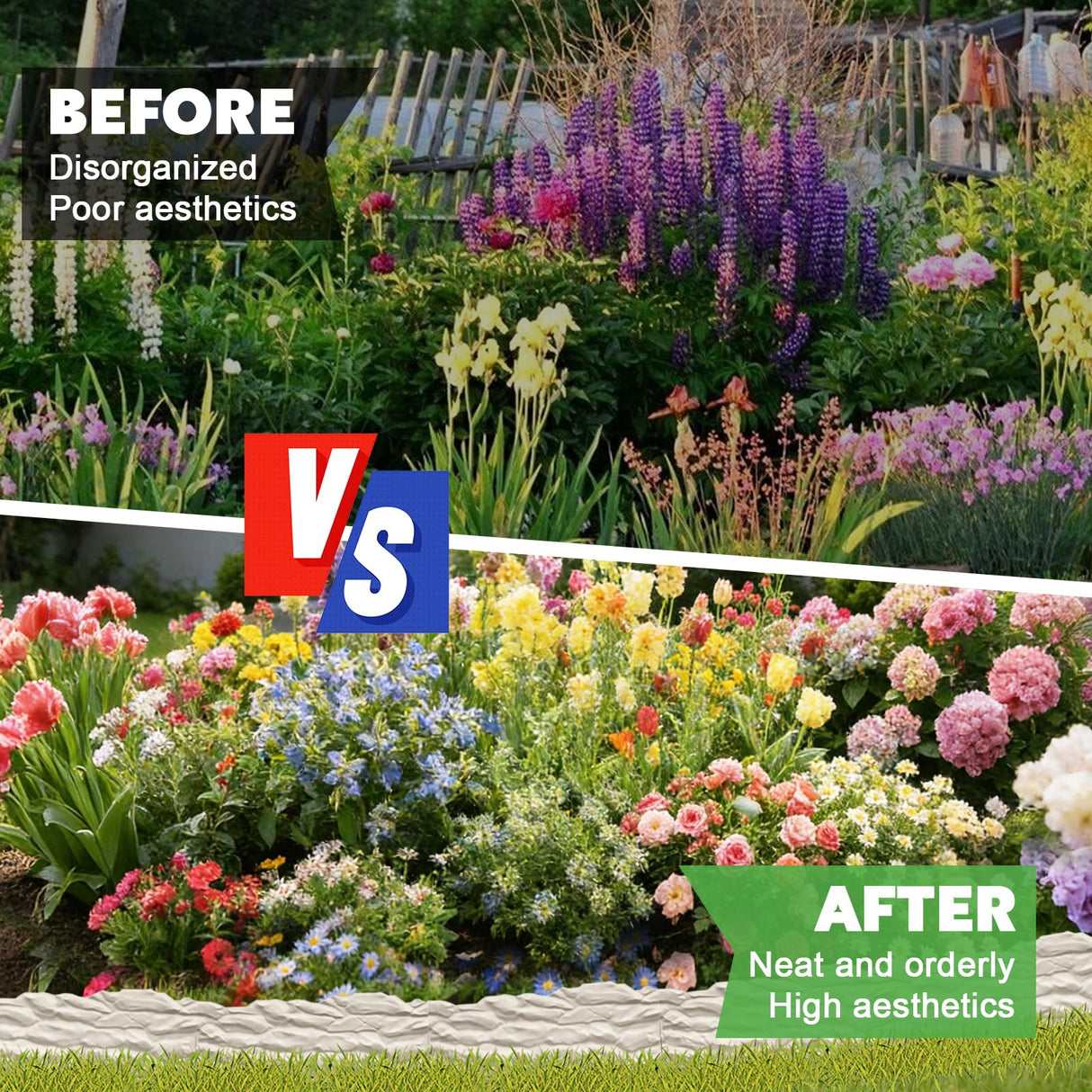 Garden Edging Borders with 20-Pack Stakes, 20FT Flower Bed No Dig Edgings