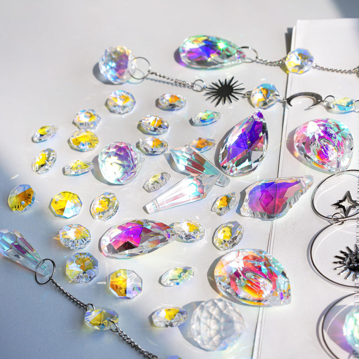 215pcs Crystal Suncatcher Craft Kit Rainbow Prisms Beads DIY Window Decor