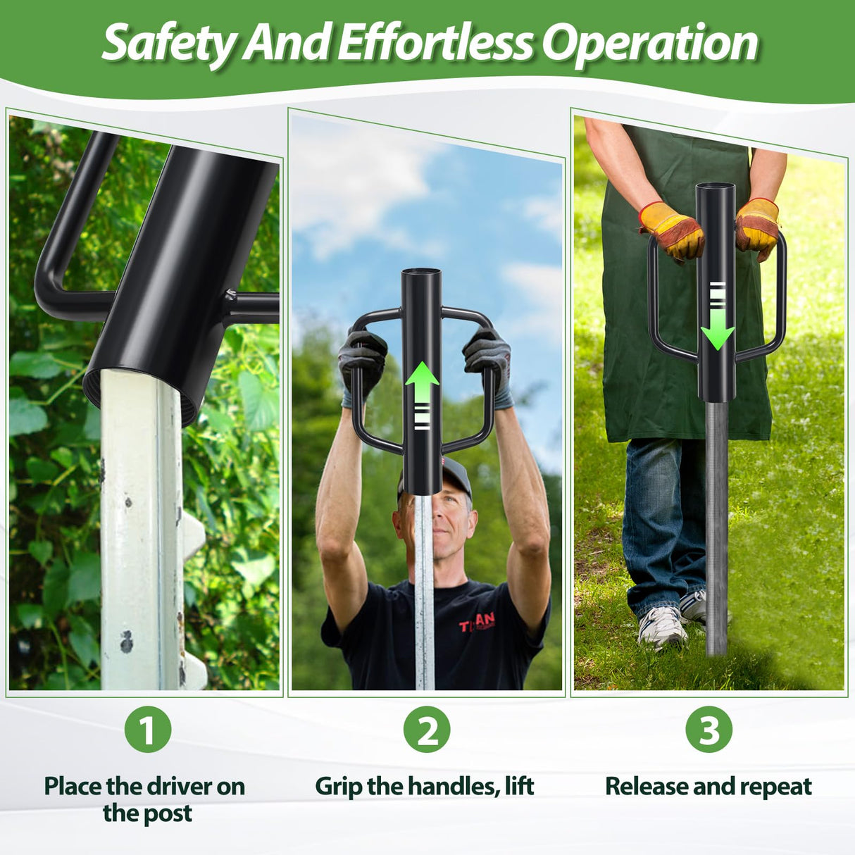 T Post Driver 12 LB, Fence Post Driver with Handles, Heavy Duty Metal Post Pounder for Wooden Posts U-Channels, 17 inch Steel Pile Driver for Farm Garden Orchard, Easy Use Fence Post Digger