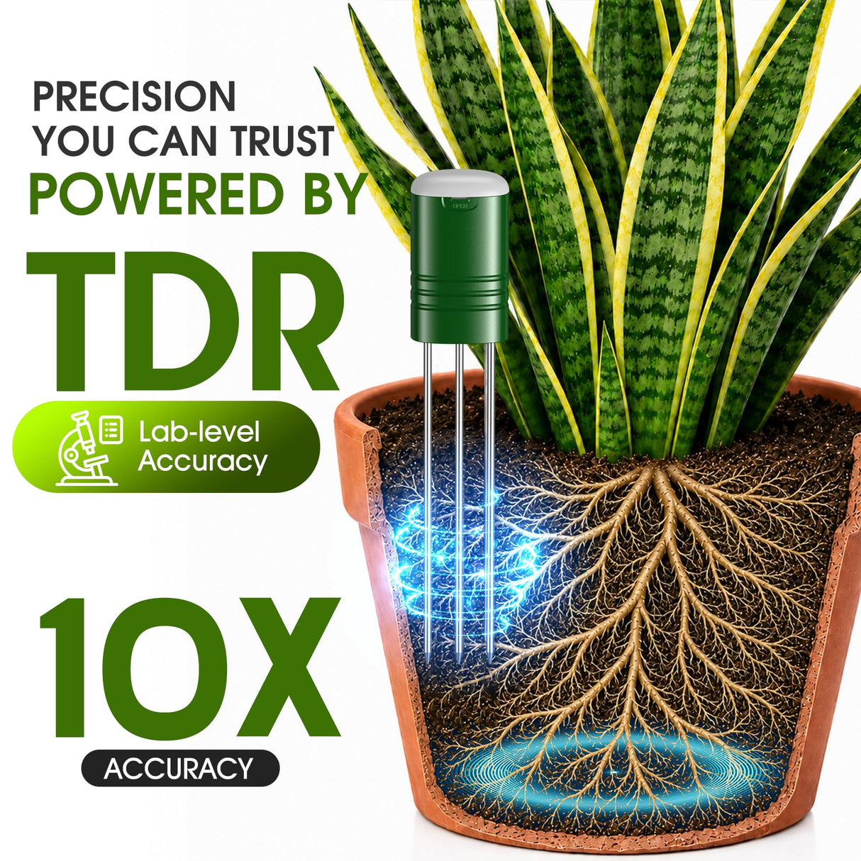 Soil Moisture Meter for Plants,4-in-1 Wireless Soil Tester,Soil Thermometer/Moisture/Sunlight Time,Large Screen,Indoor/Outdoor Plant Water Meter,Garden Soil Test Kit for Lawn,Farm,Houseplants