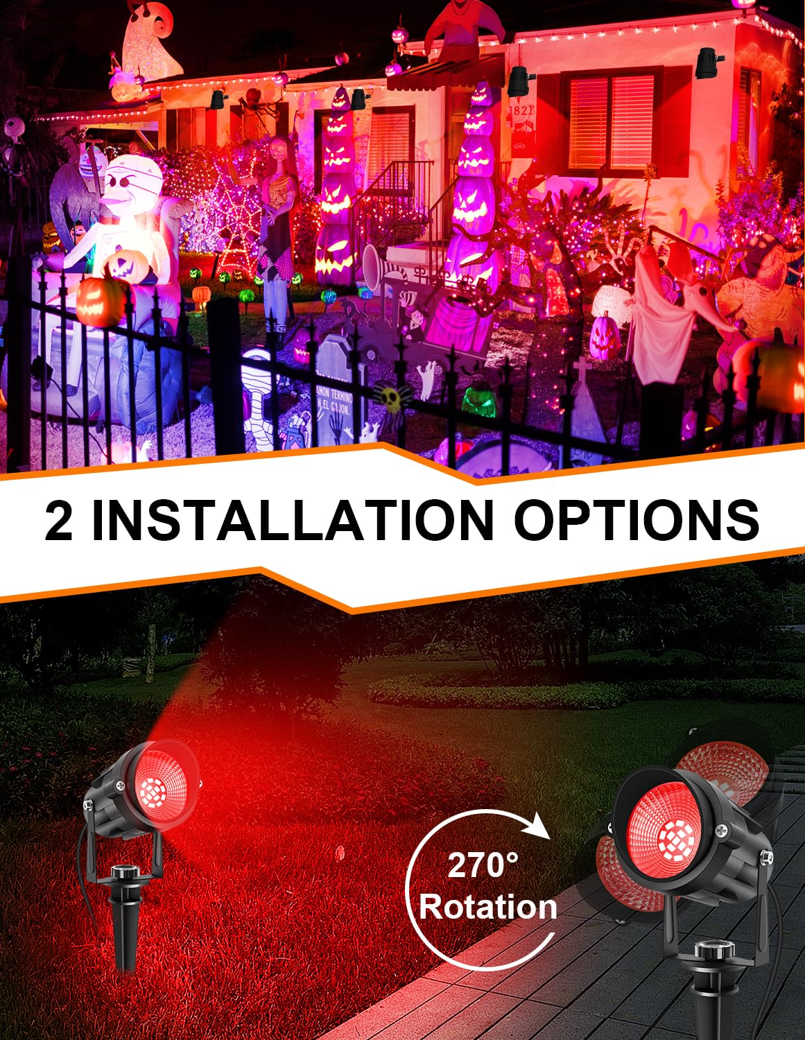 CREPOW Halloween Red Landscape Lights Outdoor, 14 LED Landscape Lighting with US Plug, IP65 Waterproof Spotlights for Tree Yard Garden Pathway Christmas Decor 2 Pack