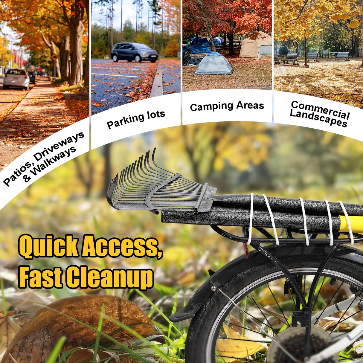 Garden Rake for Leaves: 18” Wide Metal Leaf Rake, 65” Long Adjustable Handle, Heavy Duty 25 Teeth, Fast Kids Women Large Lawn Yard Garden Leaf Cleanup Gardening Rakes: Grass,Debris,Pine Needles Pick