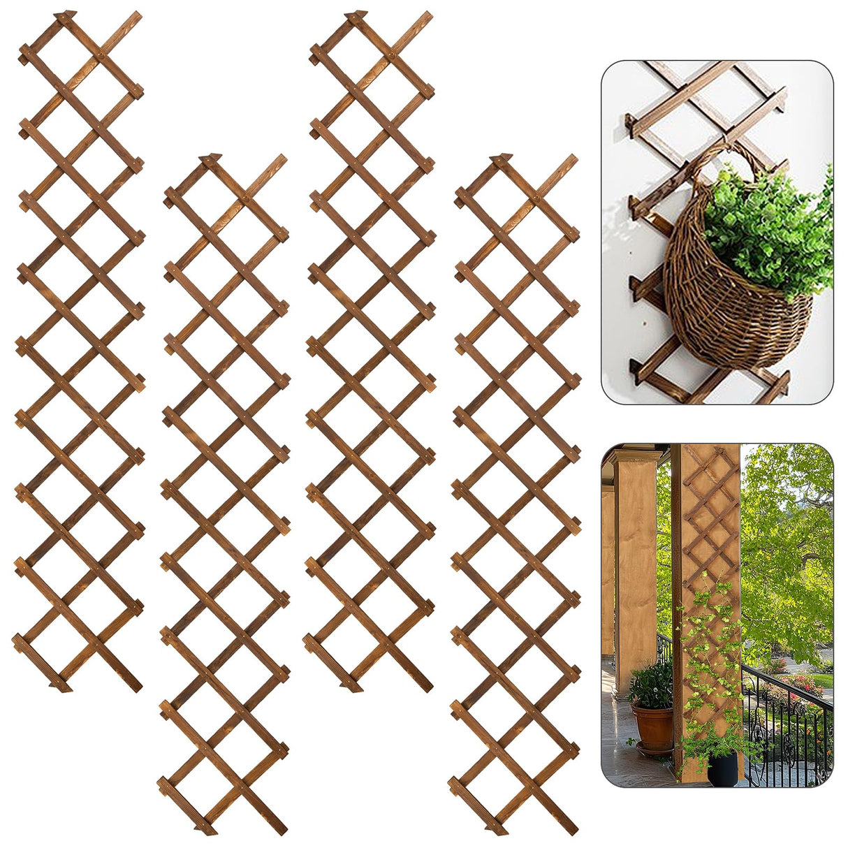 4Pcs 13x78 Expandable Wood Wall Trellis for Climbing Plants Outdoor/Indoor