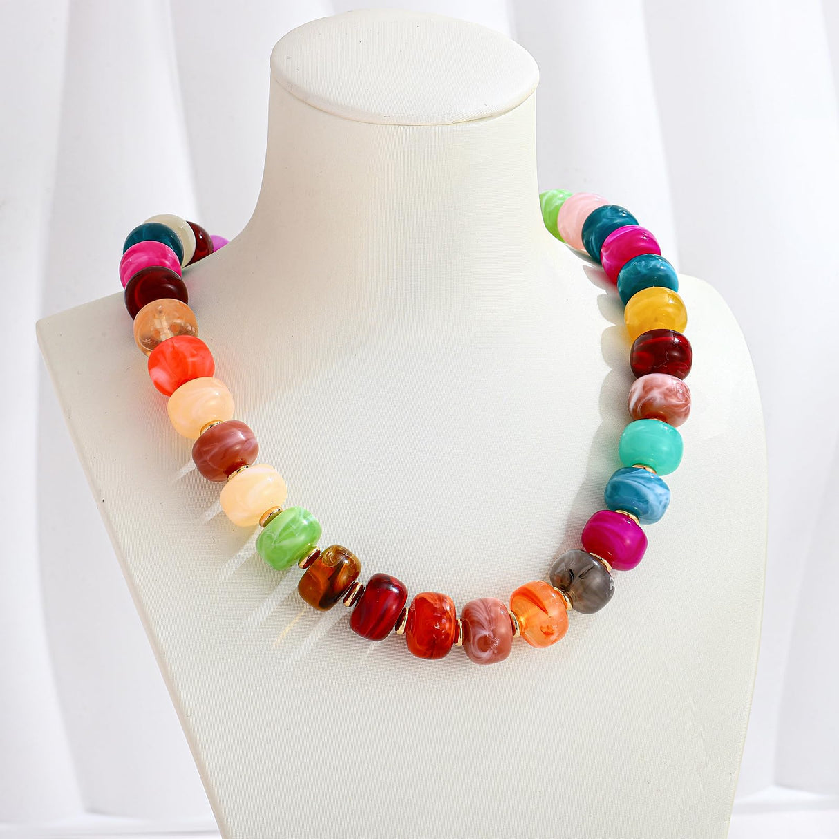 TENTMENTISE Colorful Beaded Necklace for Women, Gold Statement Choker Necklace, Chunky Bead Necklaces for Women, Womens Summer Beach Jewelry Gifts