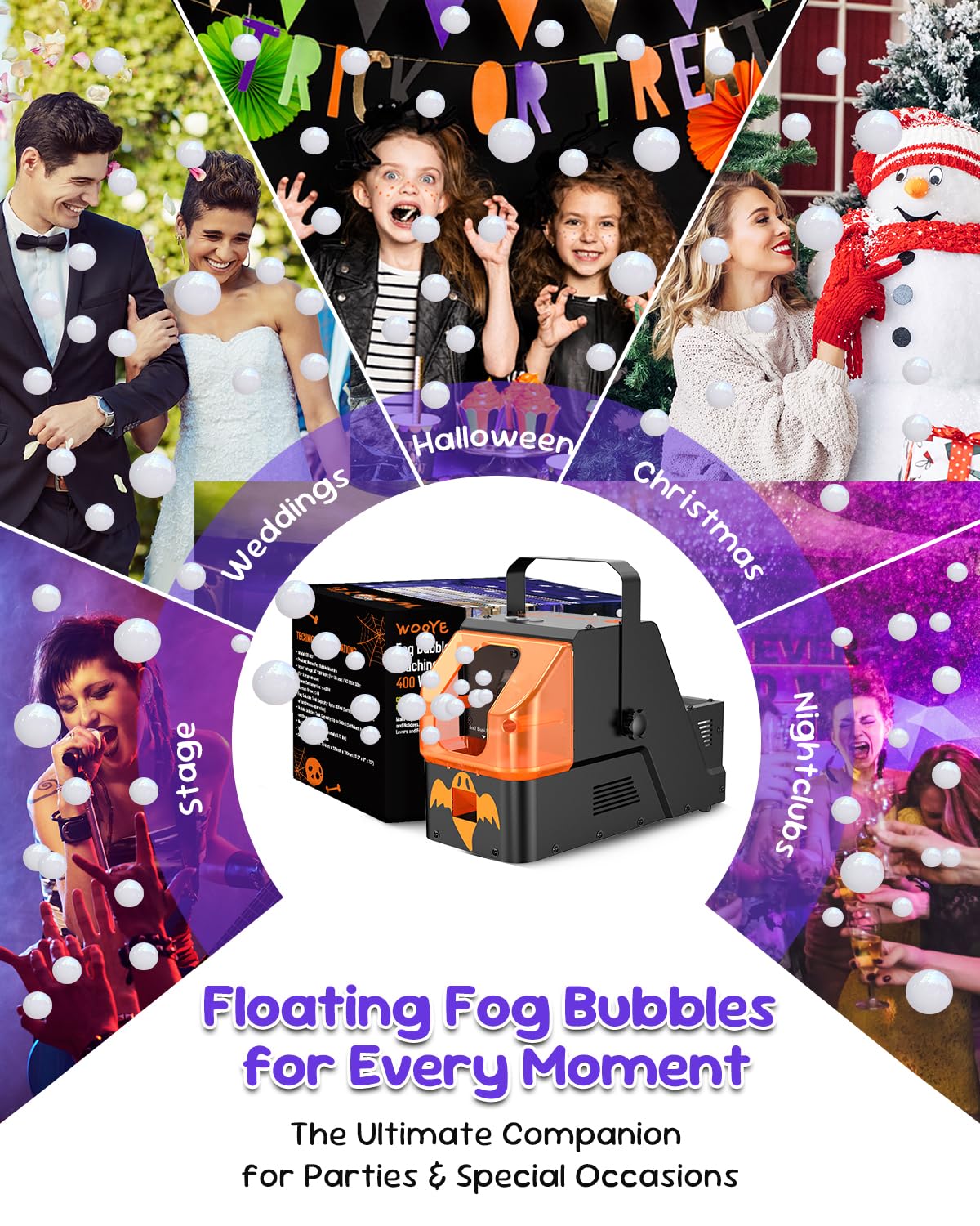 Fog Machine, 400W Fog Bubble Machine with Wireless Remote Control, 3 in 1 Smoke Bubble Machine, Bubble Fog Combo for Indoor Outdoor Events Party Wedding Birthday Halloween Christmas