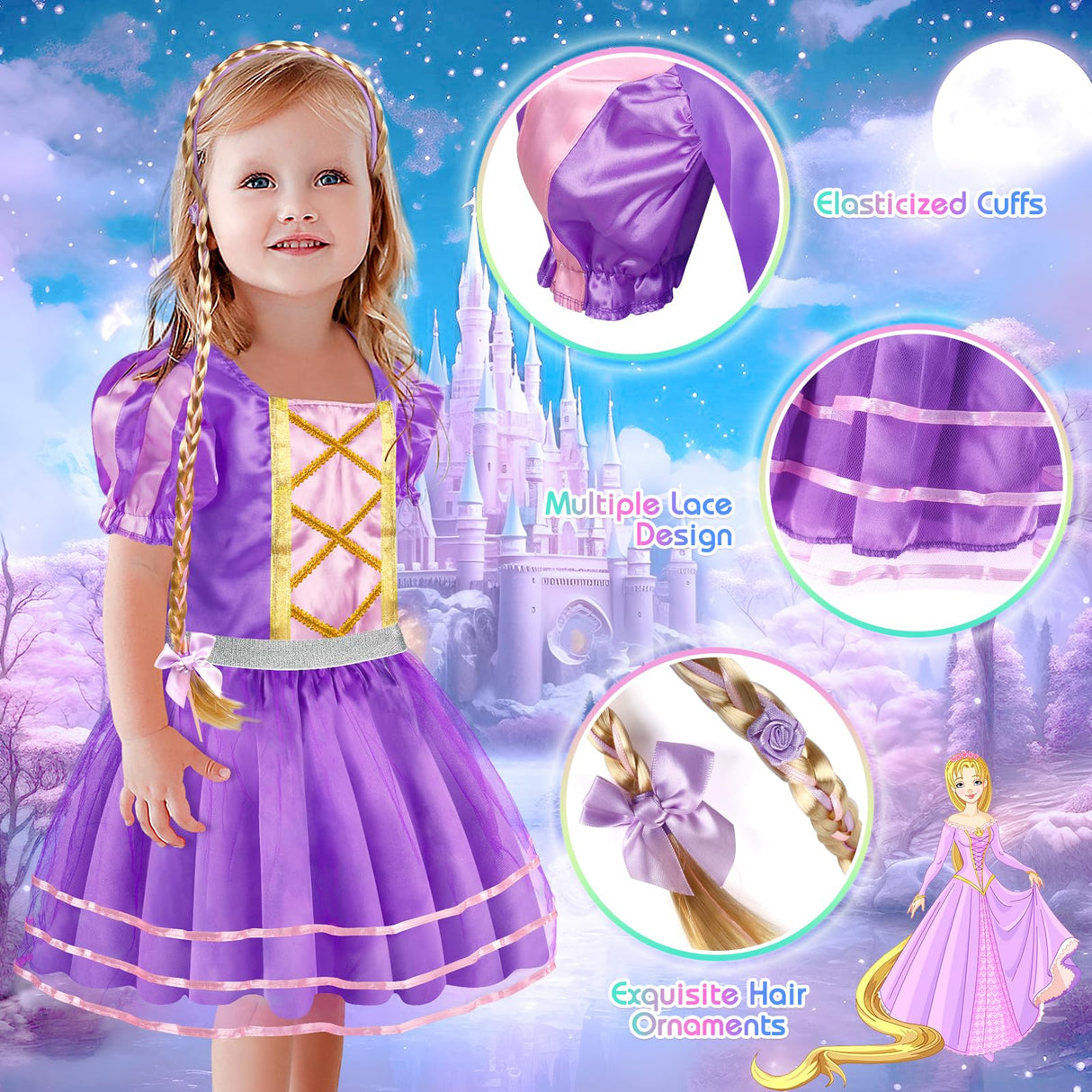 EULRGAUS Princess Dress Up, Toddler Dress Up Clothes, Cosplay Princess Costume Gift Set with Princess Dresses and Princess Toys, Pretend Play Girl Toys Age 3-6, Halloween Christmas Birthday Gift