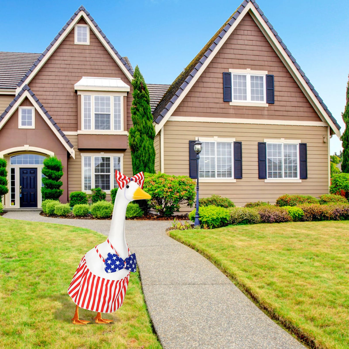 Silicherry 4th of July Goose Outfit Set Patriotic Lawn Porch Goose Clothes American Flag Goose Costume Independence Day Goose Outfit for 23'' Plastic Goose Outdoor Patio Yard Lawn Art(Bikini)