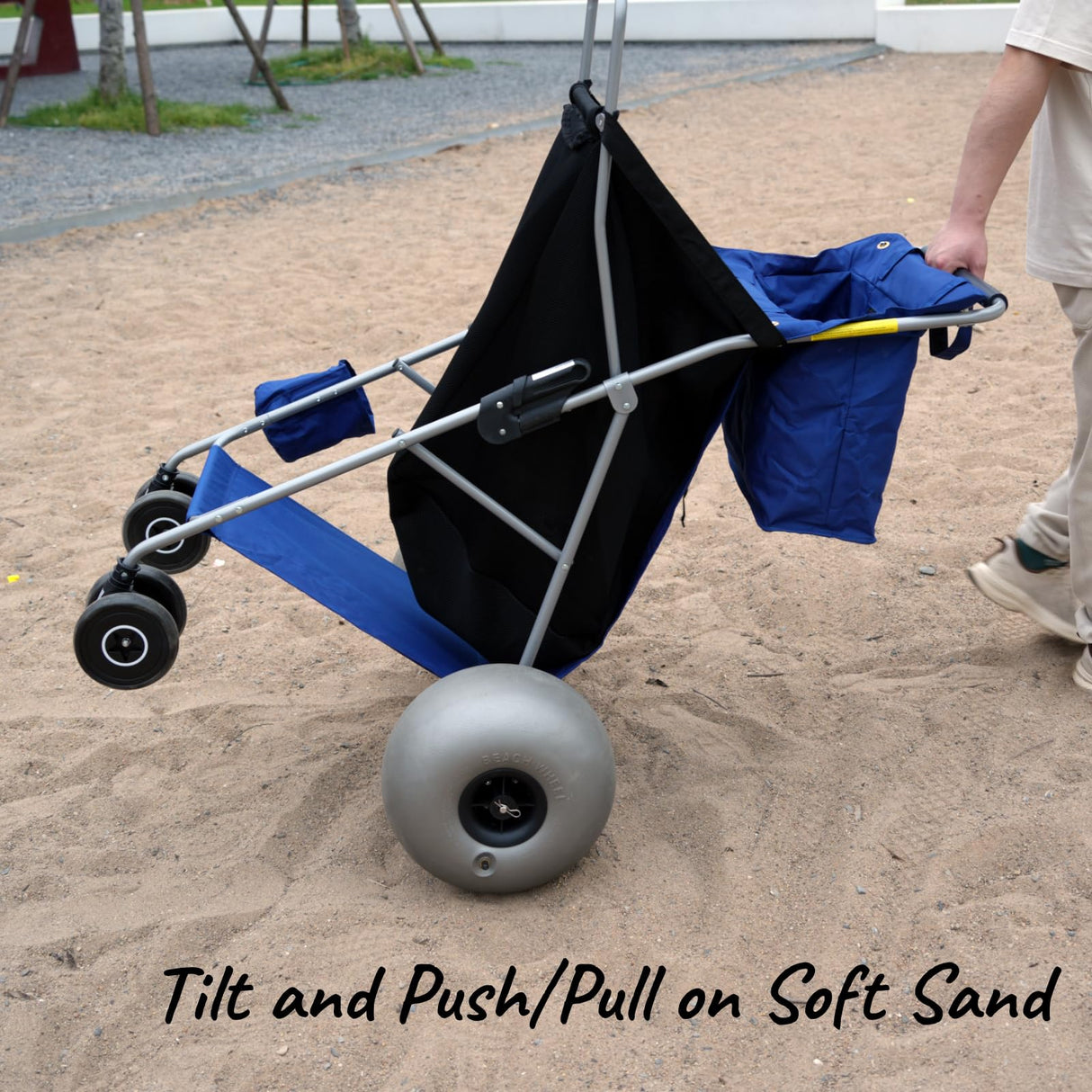 CRESTWALKER 13'' Balloon Wheel Beach Cart, Upright Stroller Wheeler with Big Wheels for Sand, Holds 4 Folding Chairs, Pump Included