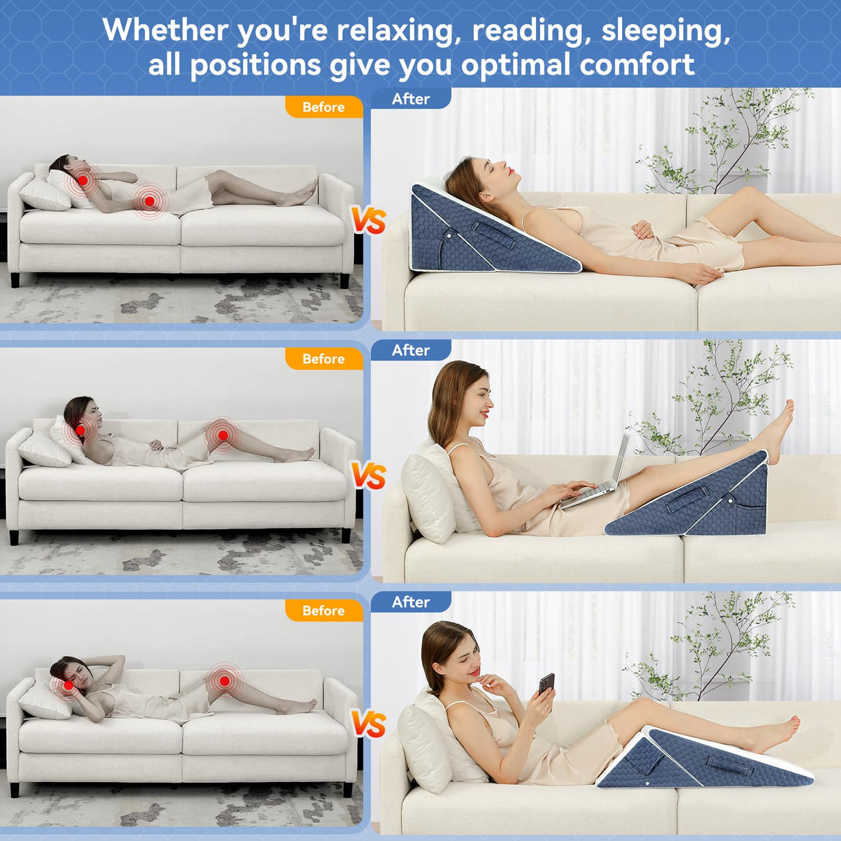 Wedge Pillow with Memory Foam Top, 9 & 12 Inch Bed Wedge for Acid Reflux, Back Pain, Heartburn, 7 in 1 Cooling-Gel Pillow Wedge for After Surgery, Adjustable Elevated Pillows for Sleeping, GERD