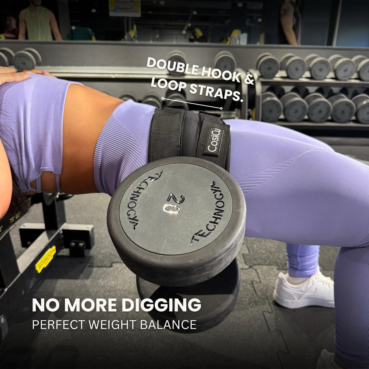 Hip Thrust Belt for Glute Workouts – Heavy Duty Booty Builder for Dumbbells, Kettlebells & Plates – Double Strap Support, Adjustable Fit for Women & Men – Double Hook & Loop, Home or Gym Use.