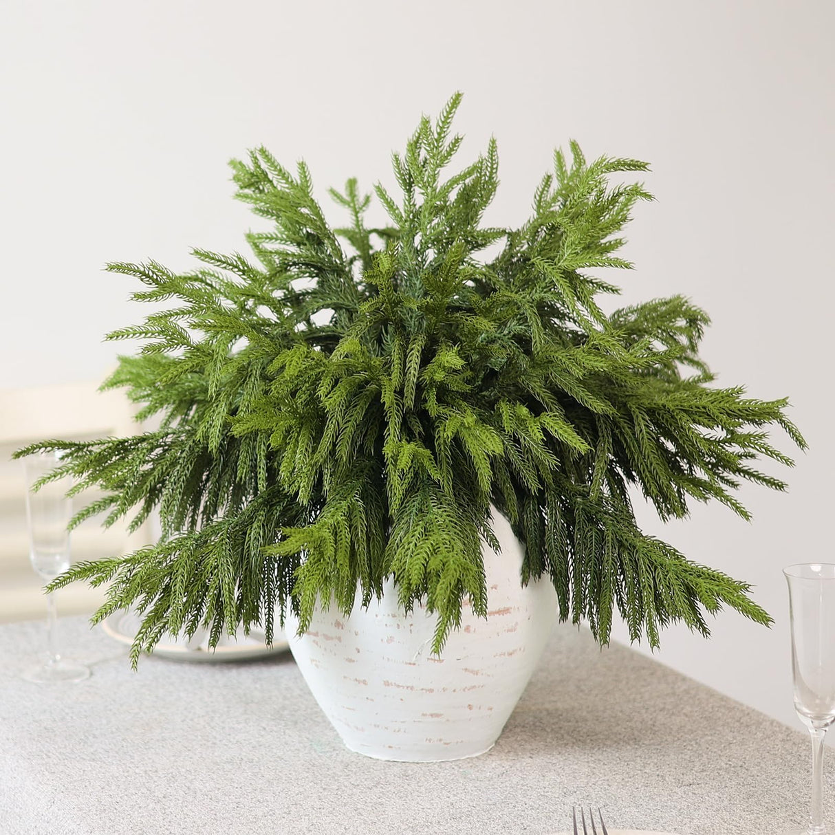 Juxdp 20 Pcs Real Touch Norfolk Pine Branches, Artificial Christmas Green Plants Branch Faux Greenery Stem Fake Pine Picks for Vase DIY Crafts Garland Wreath Xmas Indoor Outdoor Decor(18 Inches)