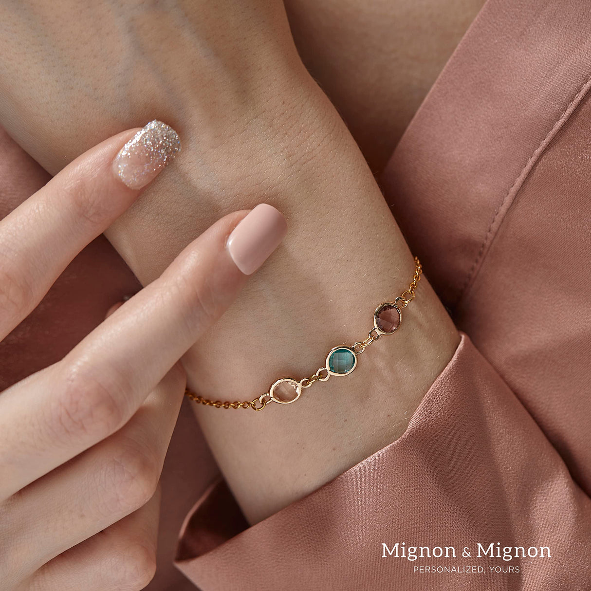 MignonandMignon Birthstone Bracelet for Women Gold | Custom Birth Month Gemstone Chain Bracelet | Friendship Bracelet Personalized Gift for Mom Daughter Best Friend