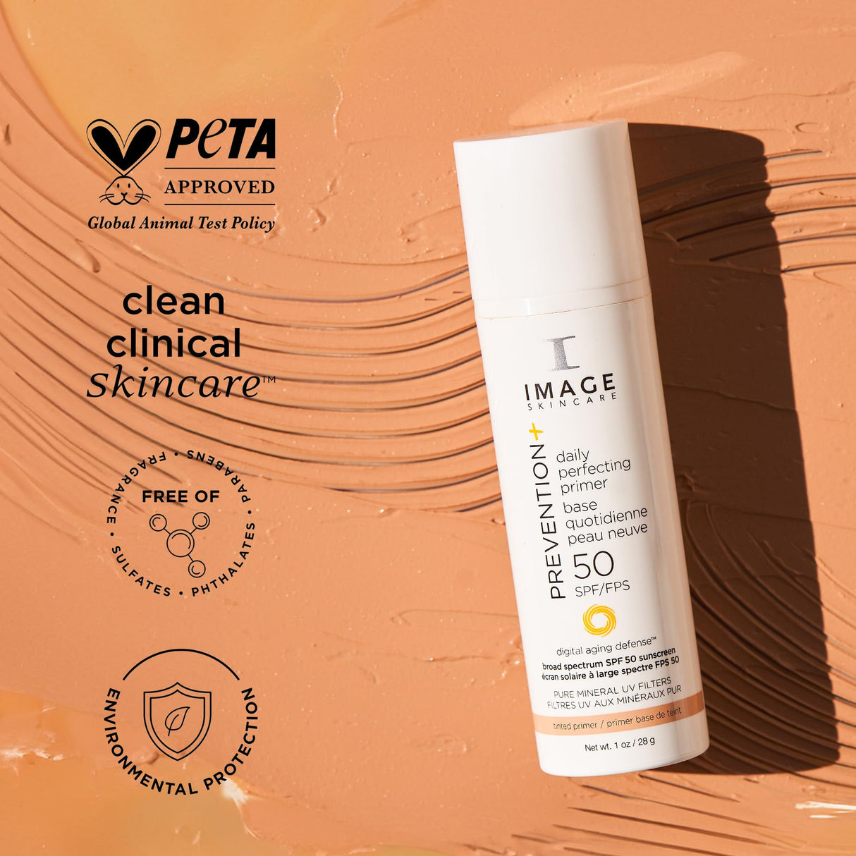 IMAGE Skincare, PREVENTION+ Daily Perfecting Primer SPF 50, Tinted Zinc Oxide Face Priming Sunscreen Lotion, Leaves No White Cast, 1 oz